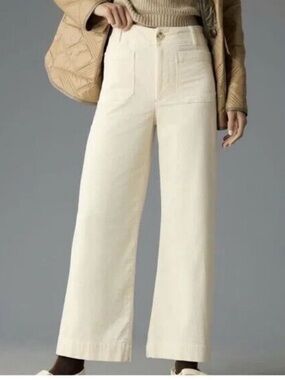 Maeve The Colette Wide Leg Corduroy Pants Size 30 Cream Patch Pocket Crop